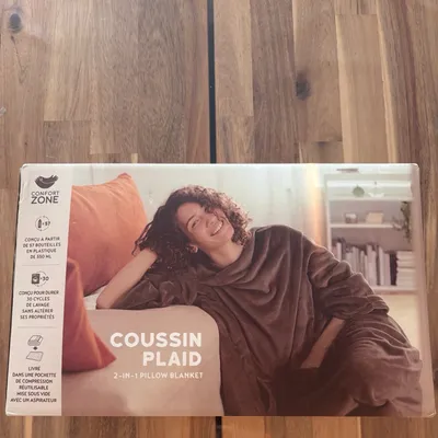 coussin / plaid 135x205 cm polyester recyclé marron nature & découvertes